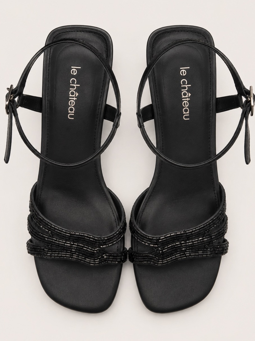 le chateau Black Braided Strap Beaded Sandals